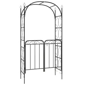 vidaXL Garden Arch With Gate Black Powder-coated steel Extra Tall