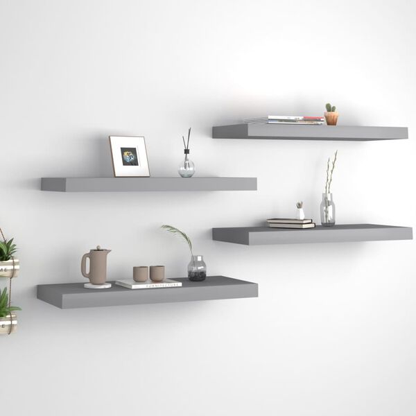 vidaXL Wall Shelf Set of 4 Grey Honeycomb MDF, metal