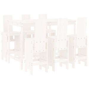 vidaXL Garden Bar Set White Solid Pine Wood Seats 6 Footrest