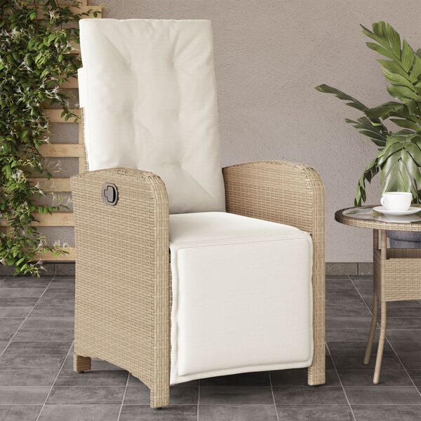 vidaXL Reclining Garden Chair Beige Poly Rattan Medium