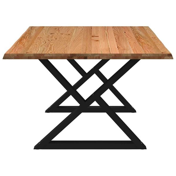 vidaXL Dining Table Light brown, Black Solid oak wood, Powder-coated steel