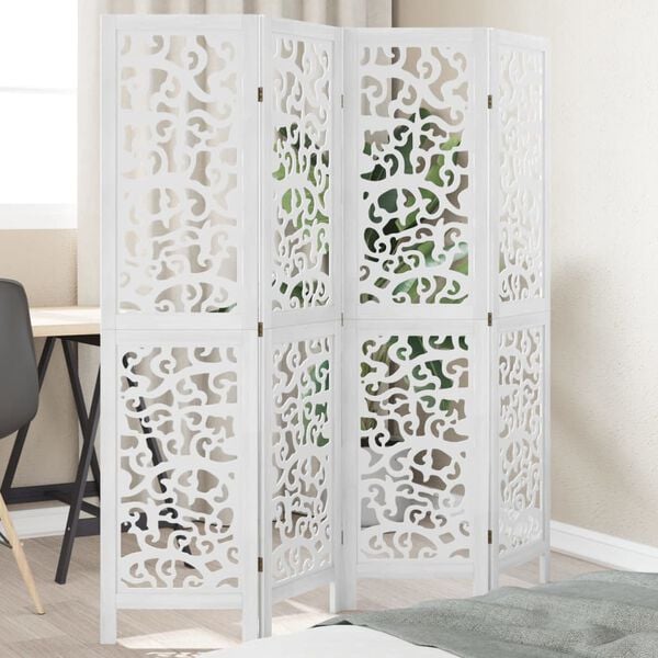 vidaXL Room Divider 4 Panels White Solid Wood Paulownia