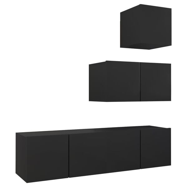 vidaXL TV Cabinet Set Black Engineered wood Large Wall mounting