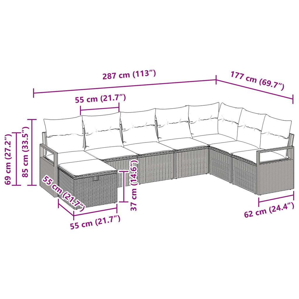 vidaXL 8 Piece Garden Sofa Set with Cushions Grey Poly Rattan