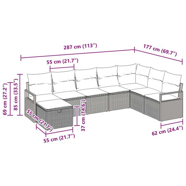 vidaXL 8 Piece Garden Sofa Set with Cushions Grey Poly Rattan