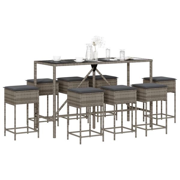 vidaXL Garden Bar Set Grey PE Rattan Large Removable Covers