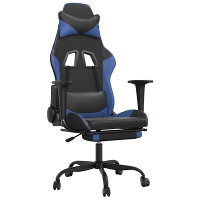 vidaXL Gaming Chair with Footrest Black and Blue Faux Leather