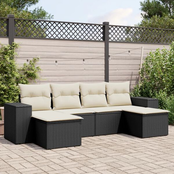 vidaXL Garden Sofa Set Black PE rattan Large Adjustable Feet