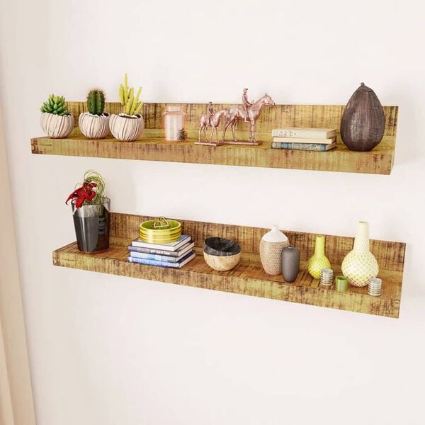 vidaXL Shelf Natural Mango Wood Solid Mango Wood 43.3 in Wall mounting