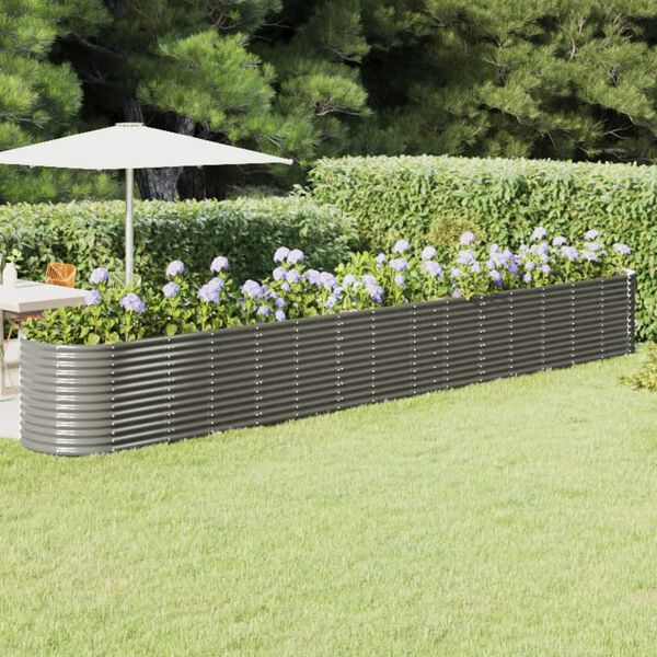 vidaXL Garden Raised Bed Grey Powder-coated steel Large Tough