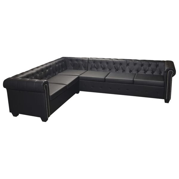 vidaXL Chesterfield Corner Sofa 6-Seater Black Faux Leather