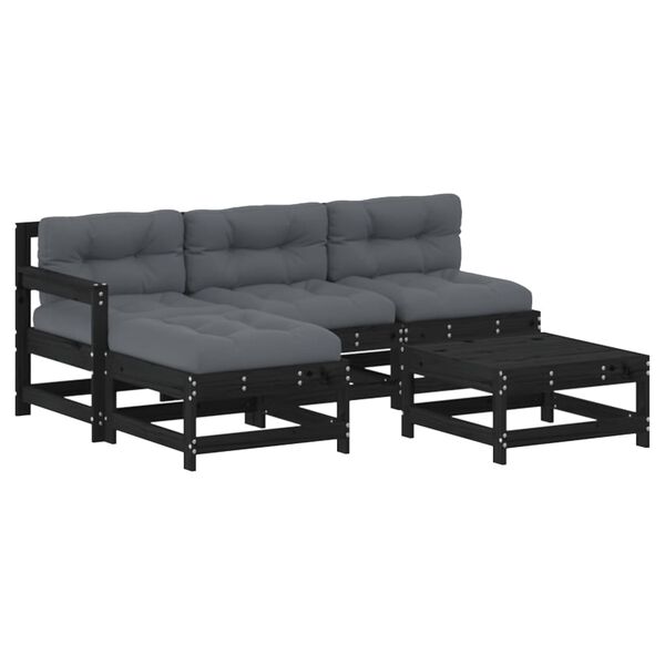 vidaXL Garden Lounge Set Black Solid pine wood, Oxford fabric, PP cotton