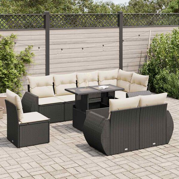 vidaXL Garden Sofa Set Black PE Rattan, Powder-Coated Steel, Tempered Glass