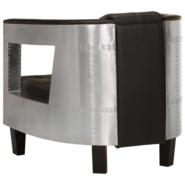 vidaXL Sofa Chair Black Real leather, Aluminum Medium Ergonomic