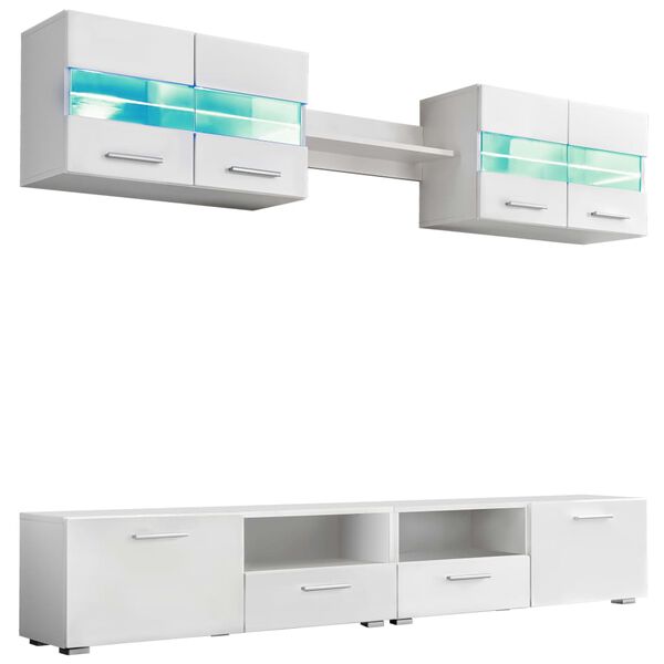 vidaXL TV Wall Unit High gloss white Engineered wood, glass, metal