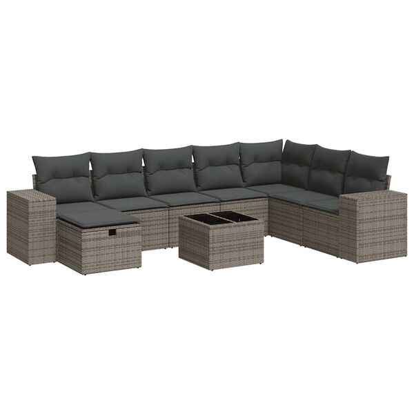 vidaXL Garden Sofa Set Gray PE rattan, powder-coated steel, polyester