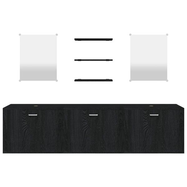 vidaXL Bathroom Furniture Set Black Engineered Wood, Glass Large