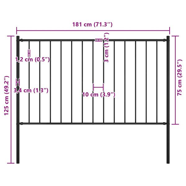 vidaXL Fence Panel with Posts Powder-coated Steel 5.9 ft x 2.5 ft Black