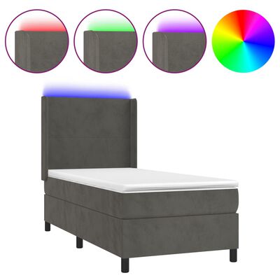 Onschuldig Onderhandelen Aanpassing vidaXL Box Spring Bed with Mattress&LED Dark Gray Twin Velvet | vidaXL.com