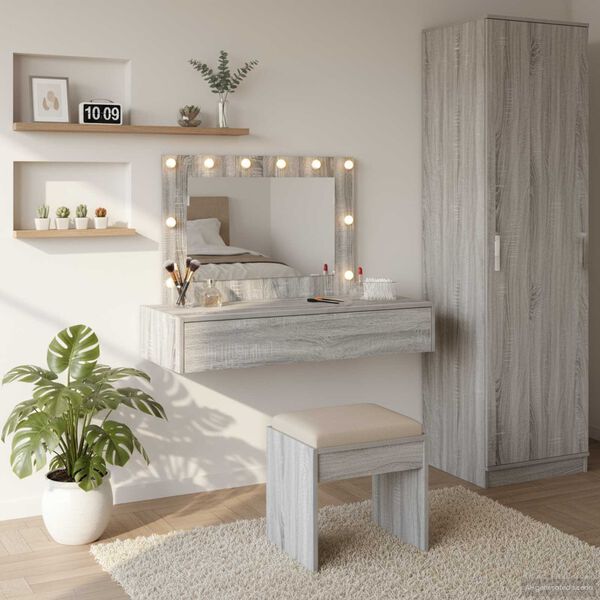 vidaXL Dressing Table Grey 39.37 x 15.75 x 27.56 in Engineered Wood