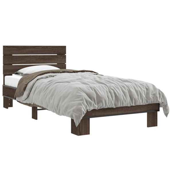 vidaXL Bed Frame Brown Oak Engineered Wood, Metal, Plywood Single
