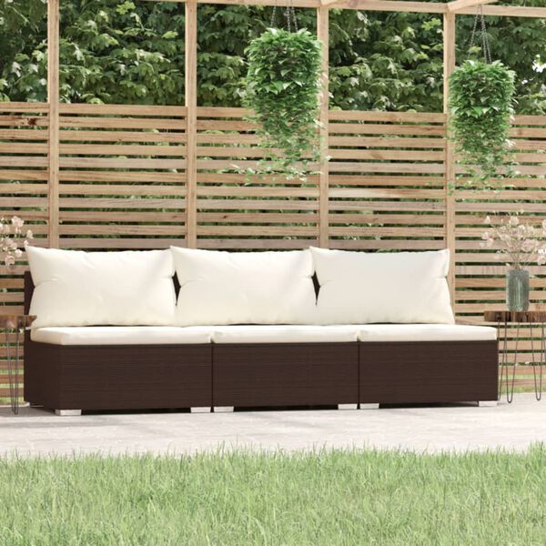 vidaXL 3-seater Sofa Brown PE rattan 3-Seater Modular 3-Seater Sofa