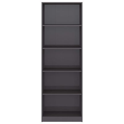vidaXL 5-Tier Book Cabinet High Gloss Gray 23.6"x9.4"x68.9" Engineered Wood