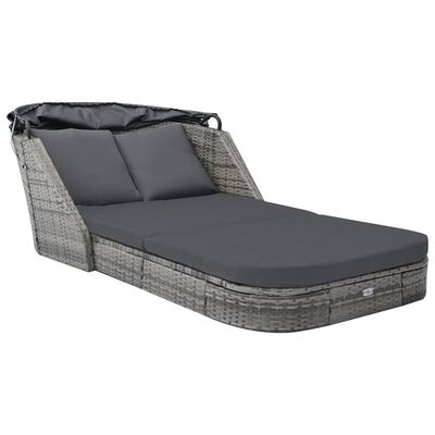 vidaXL Sun Lounger with Canopy Poly Rattan Anthracite