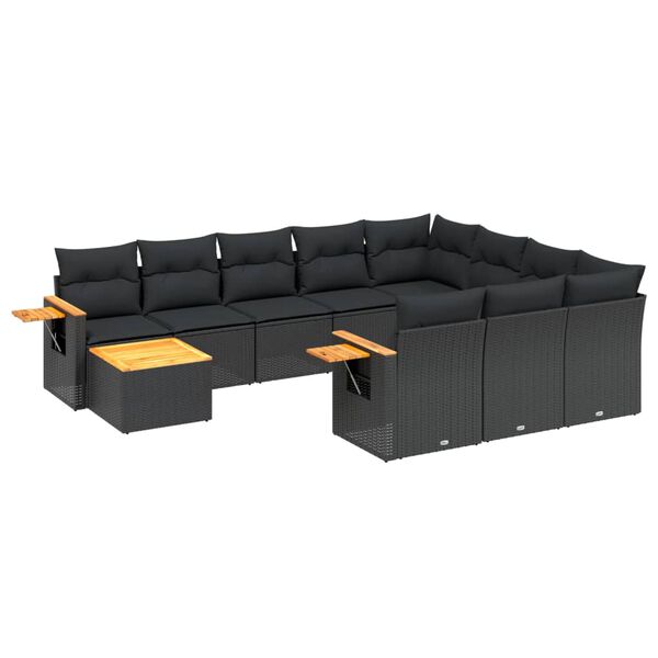vidaXL 11 Piece Patio Sofa Set with Cushions Black Poly Rattan