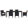 vidaXL Garden Dining Set with Cushion 7 pcs Black Poly Rattan