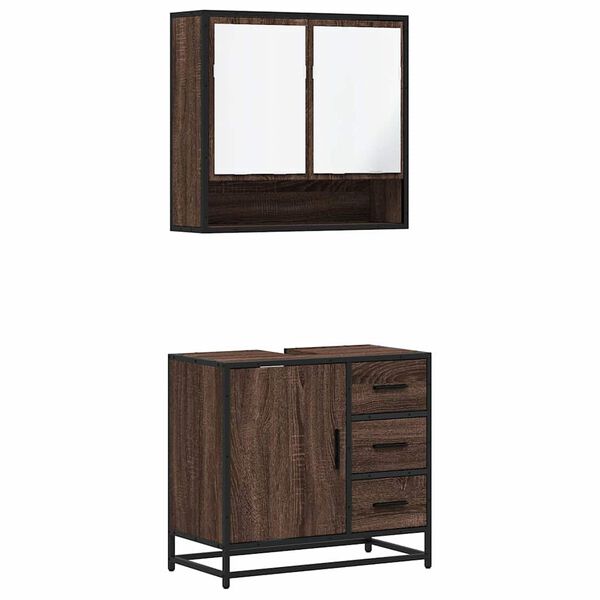 vidaXL Bathroom Furniture Set Brown Oak Engineered Wood, Metal Medium