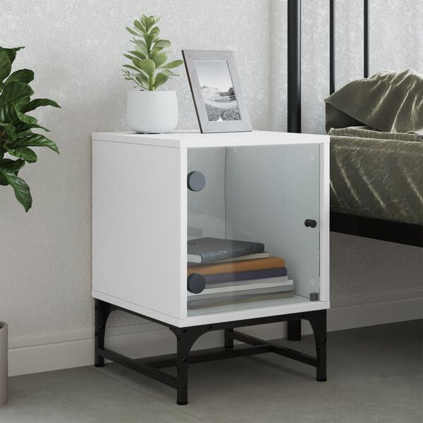 vidaXL Bedside Cabinet White Engineered wood, Glass, Steel