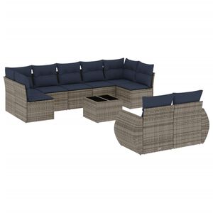 vidaXL 10 Piece Garden Sofa Set with Cushions Grey Poly Rattan
