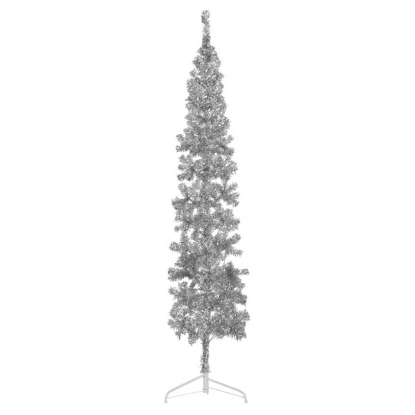 vidaXL Artificial Half Christmas Tree Silver PVC, steel Slim