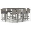 vidaXL 11 Piece Patio Bar Set with Cushions Gray Poly Rattan