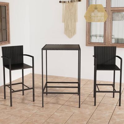 vidaXL 3 Piece Patio Bar Set Poly Rattan Black