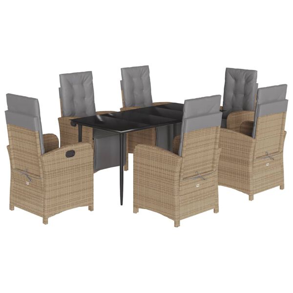 vidaXL 7 Piece Patio Dining Set with Cushions Beige Poly Rattan