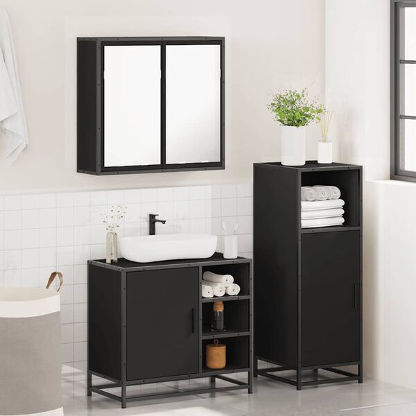 vidaXL Bathroom Furniture Set Black Engineered wood, metal, glass