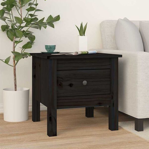 vidaXL Side Table Black Solid pine wood Small Side Table Square