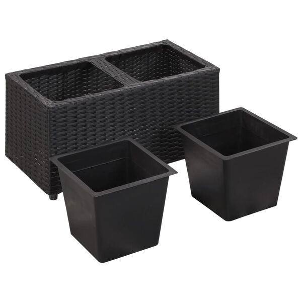 vidaXL Garden Raised Bed with 2 Pots 23.6"x11.8"x14.2" Poly Rattan Black
