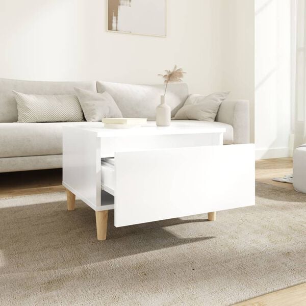 vidaXL Side Table High gloss white Engineered wood, solid eucalyptus wood