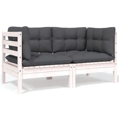 vidaXL 2-Seater Patio Sofa with Cushions White Solid Pinewood