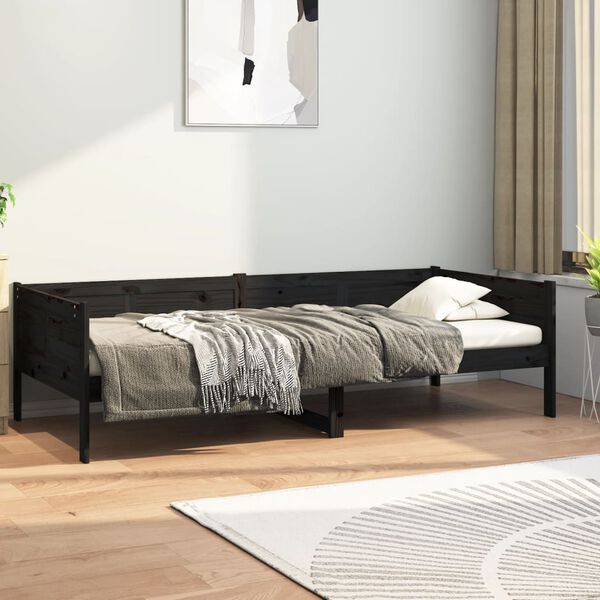 vidaXL Day Bed Black Solid Pine Wood Twin