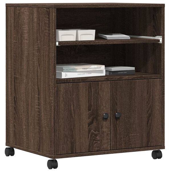 vidaXL Printer Stand with Wheels Brown Oak 23.6"x18.9"x29.1"