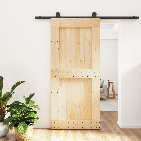 vidaXL Sliding Door with Hardware Set 37.4x82.7" Solid Wood Pine