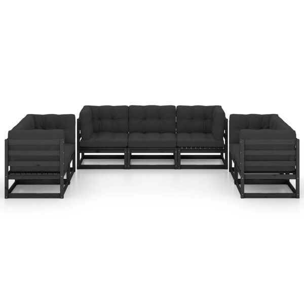 vidaXL Garden Lounge Set Black Solid pine wood, fabric (100% polyester)