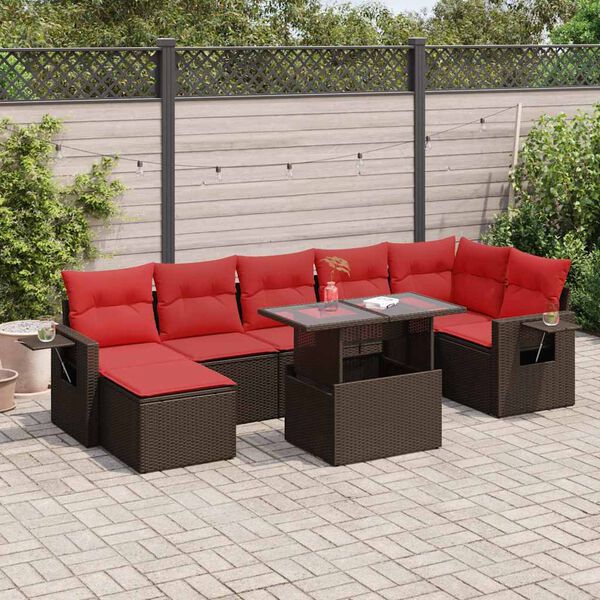 vidaXL 8 Piece Patio Sofa Set with Cushions Brown Poly Rattan Acacia