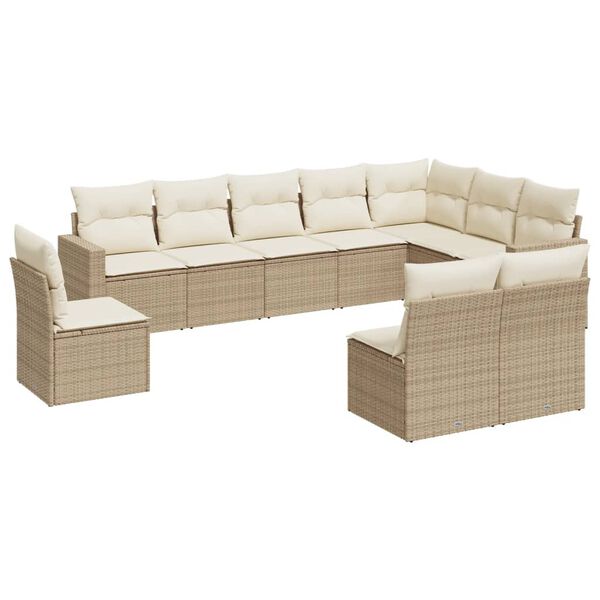 vidaXL Garden Sofa Set Beige PE rattan Large Adjustable Feet