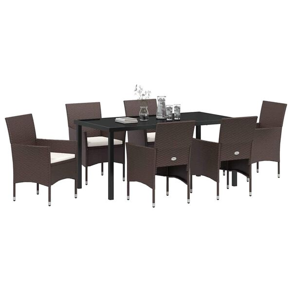 vidaXL Garden Dining Set with Cushion 7 pcs Brown Poly Rattan