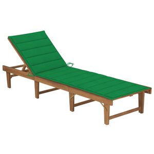 vidaXL Sun Lounger Green Solid Acacia Wood Large Foldable Sun Lounger